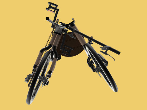 WOODEN RATTAN FOLDING BIKE BICYCLE FOLDABLE TO CHAIR 3D Model