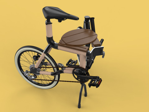 WOODEN RATTAN FOLDING BIKE BICYCLE FOLDABLE TO CHAIR 3D Model