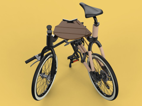 WOODEN RATTAN FOLDING BIKE BICYCLE FOLDABLE TO CHAIR 3D Model