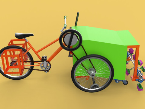 SWEEPER PEDAL BIKE TRICYCLE BICYCLE CLEANER SWAB MOP MACHINE 3D Model