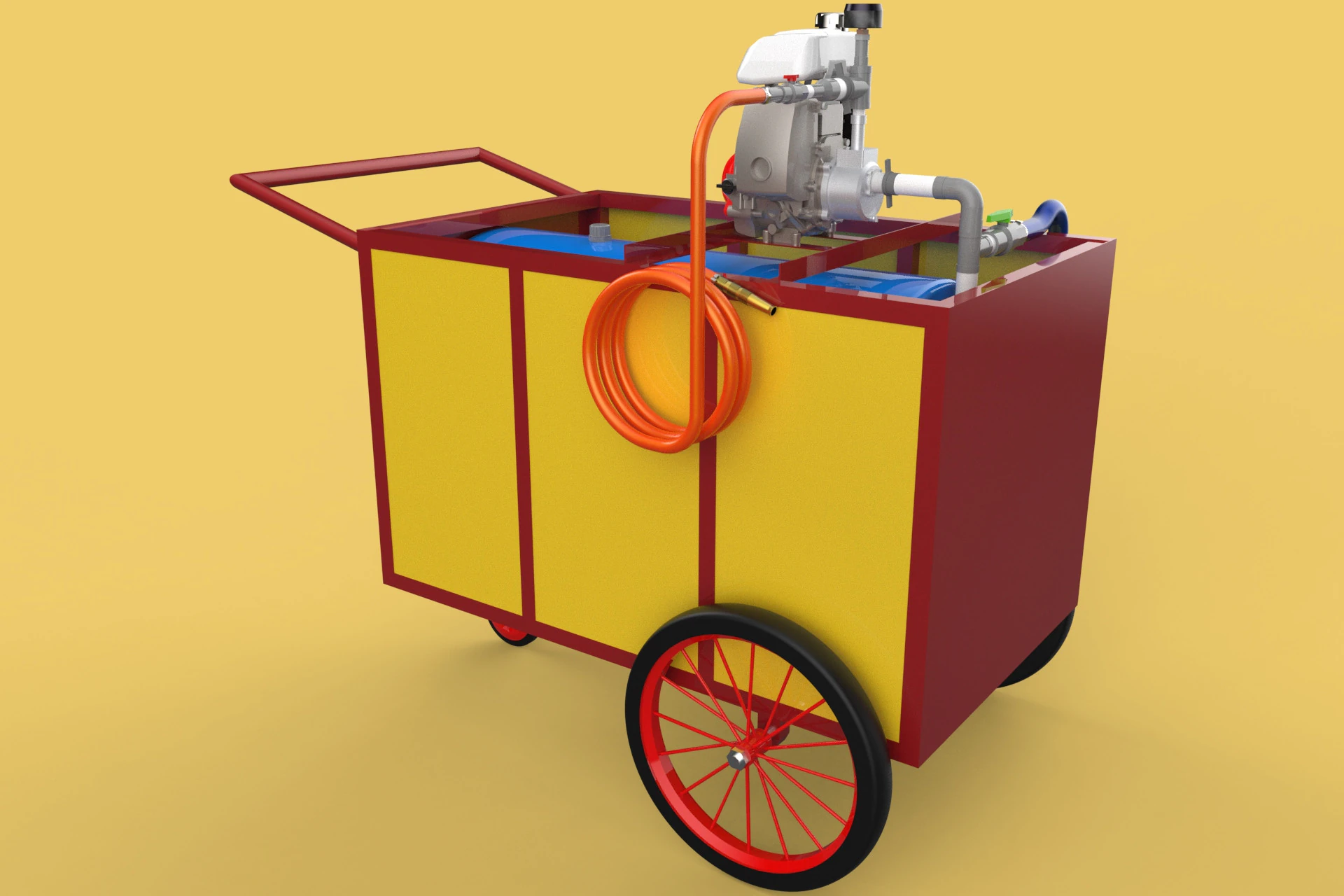 WATER MIST FIRE FIGHTING TROLLEY EXTINGUISHER MOBILE SPRAYER 3D Model .c4d .max .obj .3ds .fbx .stl .blend 