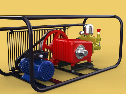 POMPA ELETTRICA A PISTONE MOTORE SPRUZZATORE GETTO D'ACQUA A PRESSIONE AUTOLAVAGGIO Modello 3D
