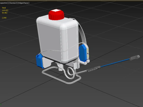 太陽電池 電気ナップザック噴霧器 タンク ポンプ モーター バッテリー 3Dモデル