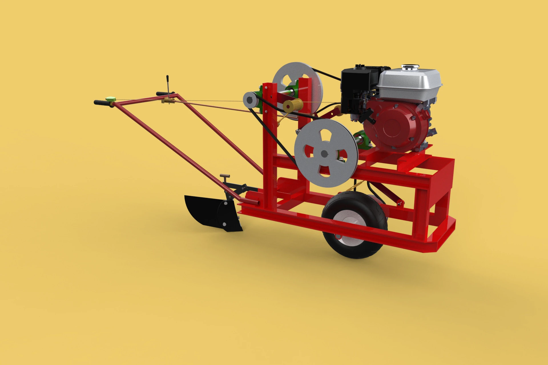 HAND WALKING BEHIND TRACTOR MOLDBOARD PLOW PETROL ENGINE DIY 3D Model .c4d .max .obj .3ds .fbx .stl .blend 