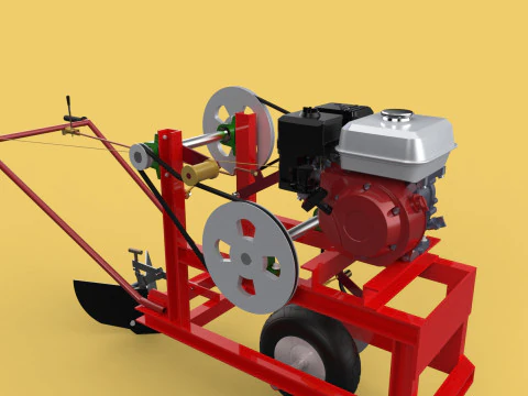 HAND WALKING BEHIND TRACTOR MOLDBOARD PLOW PETROL ENGINE DIY 3D Model