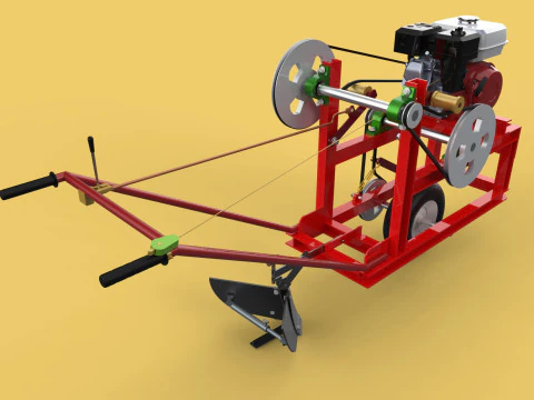 HAND WALKING BEHIND TRACTOR MOLDBOARD PLOW PETROL ENGINE DIY 3D Model
