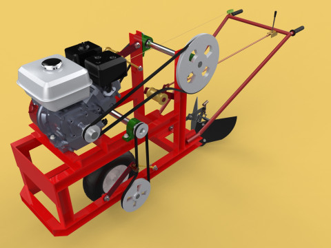 HAND WALKING BEHIND TRACTOR MOLDBOARD PLOW PETROL ENGINE DIY 3D-Modell