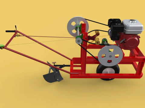 HAND WALKING BEHIND TRACTOR MOLDBOARD PLOW PETROL ENGINE DIY 3D Model