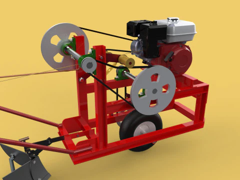 HAND WALKING BEHIND TRACTOR MOLDBOARD PLOW PETROL ENGINE DIY 3D Model