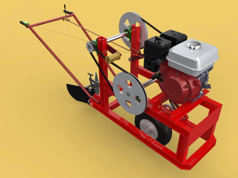 HAND WALKING BEHIND TRACTOR MOLDBOARD PLOW PETROL ENGINE DIY 3D Model