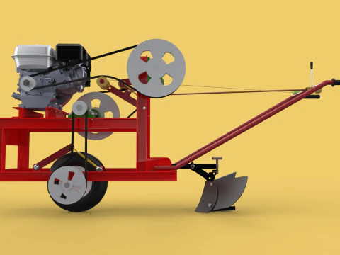 HAND WALKING BEHIND TRACTOR MOLDBOARD PLOW PETROL ENGINE DIY 3D Model