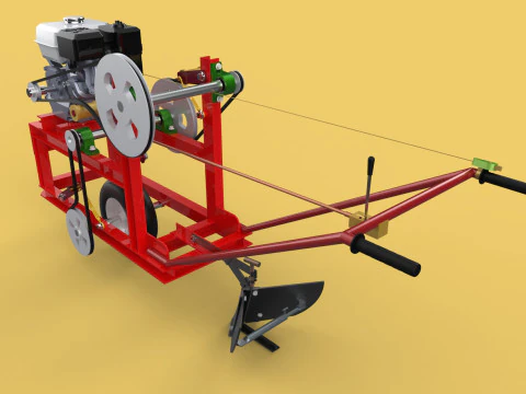 HAND WALKING BEHIND TRACTOR MOLDBOARD PLOW PETROL ENGINE DIY 3D Model