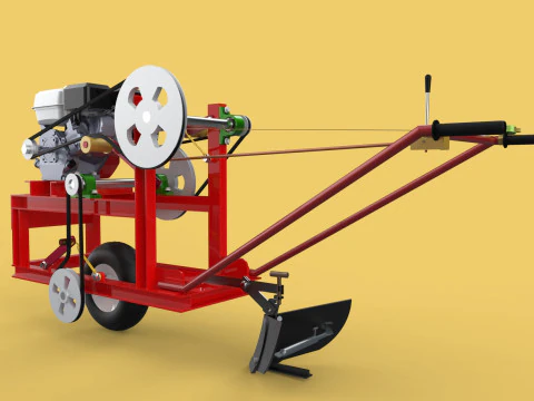 HAND WALKING BEHIND TRACTOR MOLDBOARD PLOW PETROL ENGINE DIY 3D Model