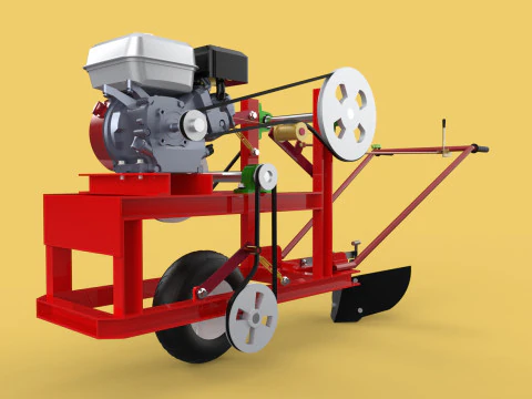 HAND WALKING BEHIND TRACTOR MOLDBOARD PLOW PETROL ENGINE DIY 3D Model