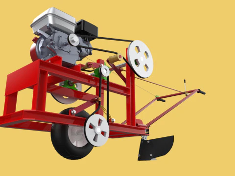 HAND WALKING BEHIND TRACTOR MOLDBOARD PLOW PETROL ENGINE DIY 3D Model