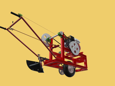 HAND WALKING BEHIND TRACTOR MOLDBOARD PLOW PETROL ENGINE DIY 3D Model