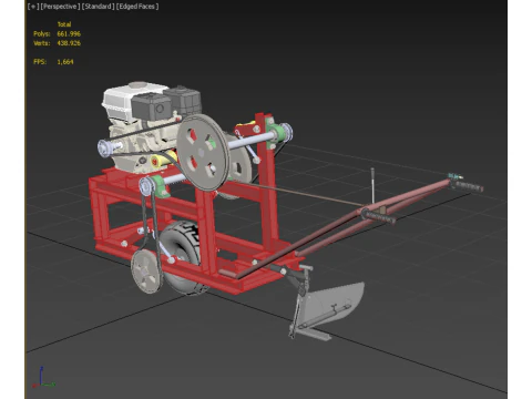 HAND WALKING BEHIND TRACTOR MOLDBOARD PLOW PETROL ENGINE DIY 3D Model