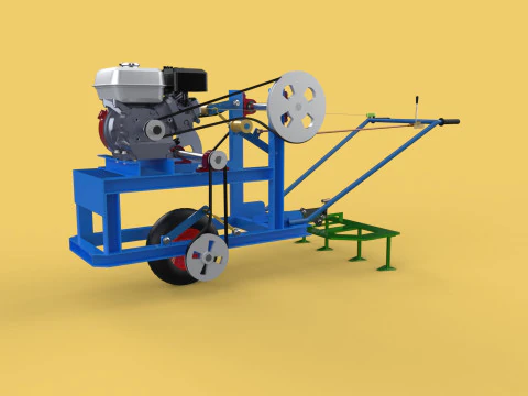 ट्रैक्टर हल पेट्रोल इंजन कार्ट के पीछे हाथ से चलना DIY घर का बना 3D मॉडल