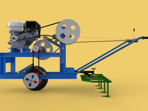 HAND WALKING BEHIND TRACTOR PLOW PETROL ENGINE CART DIY HOMEMADE 3D Модель