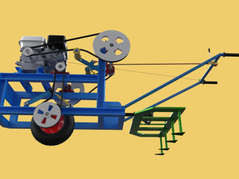 HAND WALKING BEHIND TRACTOR PLOW PETROL ENGINE CART DIY HOMEMADE 3D Модель