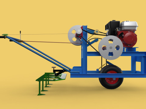 HAND WALKING BEHIND TRACTOR PLOW PETROL ENGINE CART DIY HOMEMADE 3D Модель