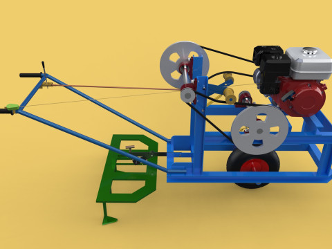 HAND WALKING BEHIND TRACTOR PLOW PETROL ENGINE CART DIY HOMEMADE 3D Модель