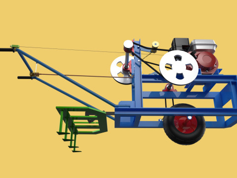 HAND WALKING BEHIND TRACTOR PLOW PETROL ENGINE CART DIY HOMEMADE 3D Модель