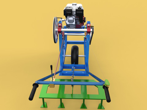 HAND WALKING BEHIND TRACTOR PLOW PETROL ENGINE CART DIY HOMEMADE 3D Модель