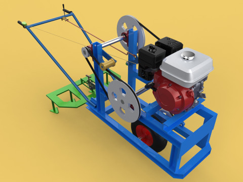HAND WALKING BEHIND TRACTOR PLOW PETROL ENGINE CART DIY HOMEMADE 3D Модель