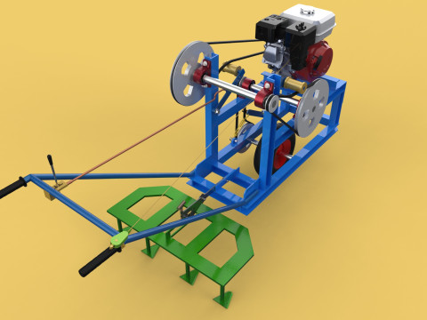 HAND WALKING BEHIND TRACTOR PLOW PETROL ENGINE CART DIY HOMEMADE 3D Модель