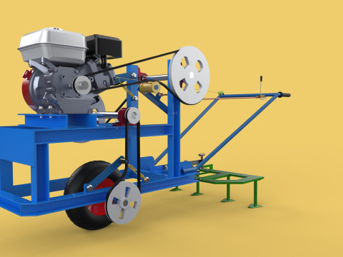 HAND WALKING BEHIND TRACTOR PLOW PETROL ENGINE CART DIY HOMEMADE 3D Модель