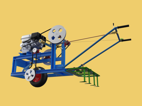 HAND WALKING BEHIND TRACTOR PLOW PETROL ENGINE CART DIY HOMEMADE 3D Модель