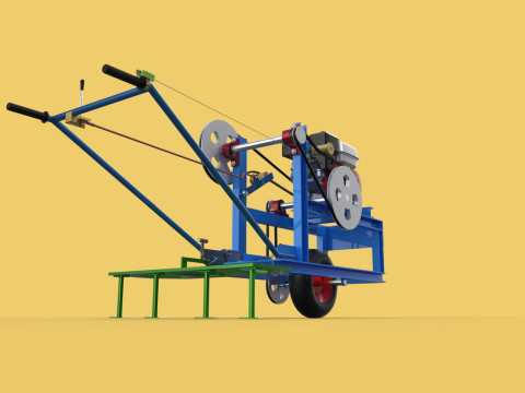 HAND WALKING BEHIND TRACTOR PLOW PETROL ENGINE CART DIY HOMEMADE 3D Модель