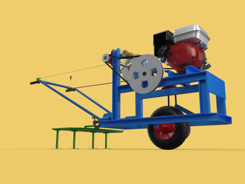 HAND WALKING BEHIND TRACTOR PLOW PETROL ENGINE CART DIY HOMEMADE 3D Модель