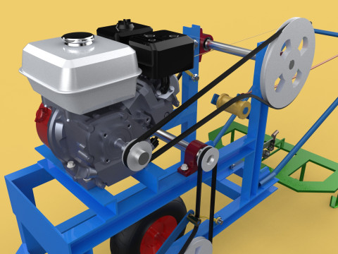 HAND WALKING BEHIND TRACTOR PLOW PETROL ENGINE CART DIY HOMEMADE 3D Модель