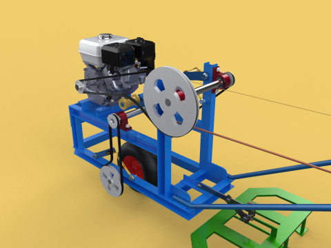 HAND WALKING BEHIND TRACTOR PLOW PETROL ENGINE CART DIY HOMEMADE 3D Модель