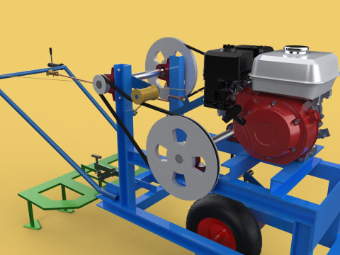 HAND WALKING BEHIND TRACTOR PLOW PETROL ENGINE CART DIY HOMEMADE 3D Модель