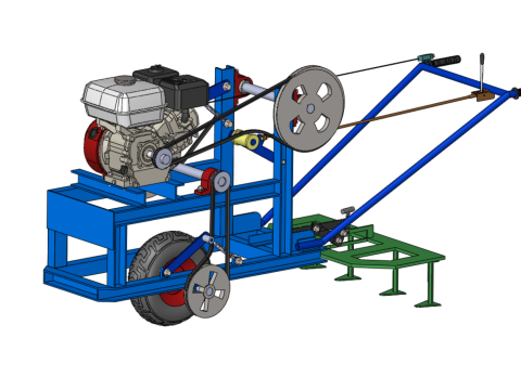 HAND WALKING BEHIND TRACTOR PLOW PETROL ENGINE CART DIY HOMEMADE 3D Модель
