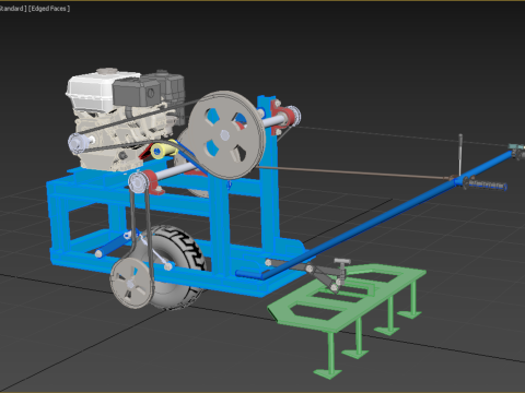 HAND WALKING BEHIND TRACTOR PLOW PETROL ENGINE CART DIY HOMEMADE 3D Модель