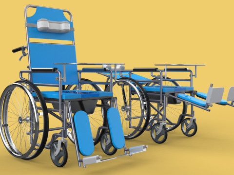 MULTIFUNCTION WHEELCHAIR COMMODE CLOSET TOILET RECLINING FOLDING Modello 3D