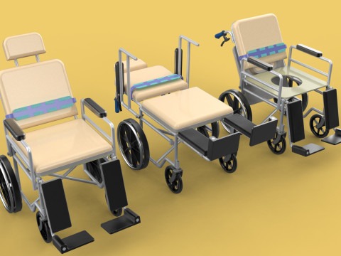 MULTIPURPOSE WHEELCHAIR COMMODE CLOSET TOILET RECLINE FOLDABLE 3Dモデル