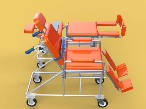 WHEELCHAIR MEDICAL AMBULANCE STRETCHER TROLLEY FOLDING BED CHAIR 3D Model