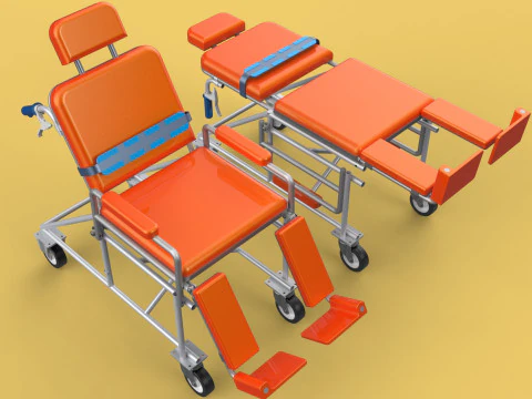 WHEELCHAIR MEDICAL AMBULANCE STRETCHER TROLLEY FOLDING BED CHAIR 3D Model