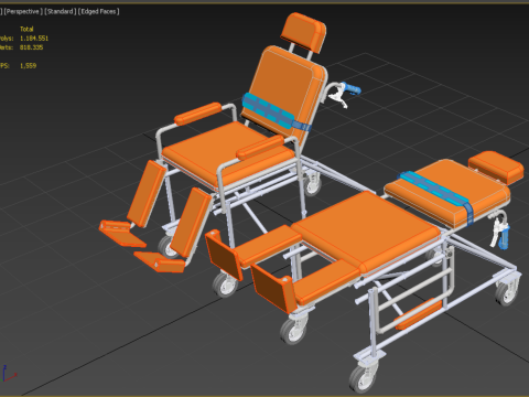 WHEELCHAIR MEDICAL AMBULANCE STRETCHER TROLLEY FOLDING BED CHAIR Modèle 3D