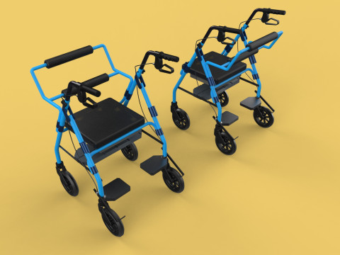 WALKING FRAME ROLLATOR ROLLING WHEELED WALKER FOLDABLE SEAT AID 3D-Modell