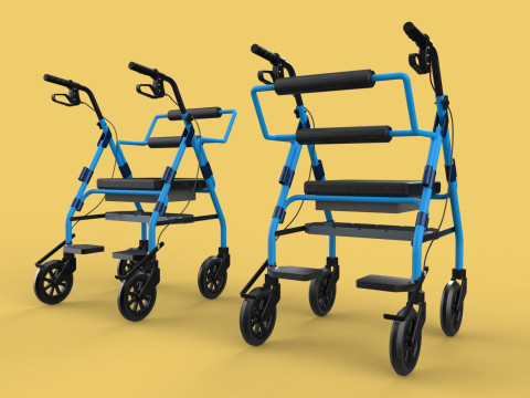 WALKING FRAME ROLLATOR ROLLING WHEELED WALKER FOLDABLE SEAT AID 3D-Modell