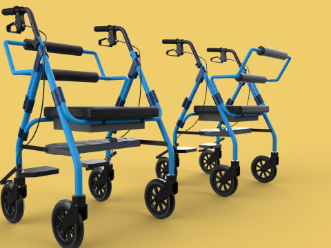WALKING FRAME ROLLATOR ROLLING WHEELED WALKER FOLDABLE SEAT AID 3D-Modell