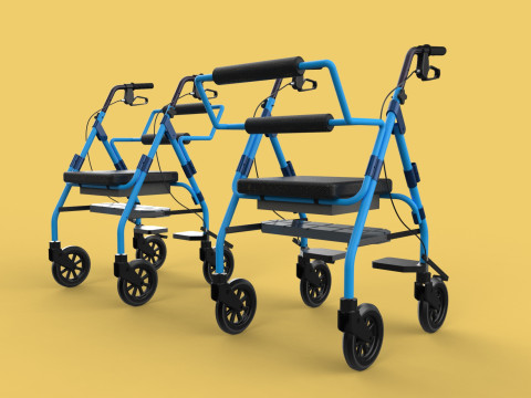 WALKING FRAME ROLLATOR ROLLING WHEELED WALKER FOLDABLE SEAT AID 3D-Modell