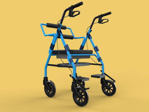 WALKING FRAME ROLLATOR ROLLING WHEELED WALKER FOLDABLE SEAT AID 3D-Modell