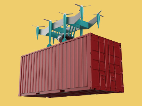 HEAVY DRONE DELIVERY AIR CARGO CONTAINER CARRYING SHIPPING BOX 3D Model